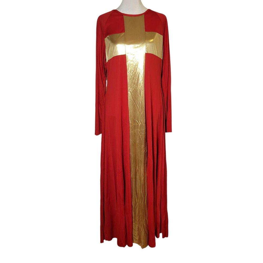 Body Wrappers 620 Praise Cross Maxi Dress Red Gold Liturgical Worship Sm Dance